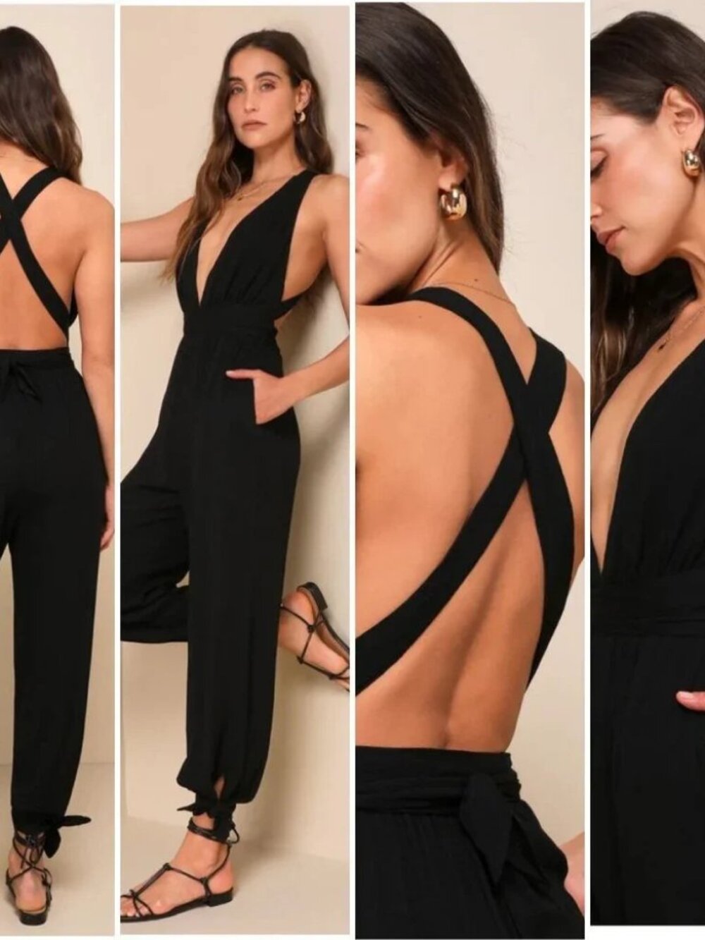 Lulus NWT Black Halter Gauzy Jumpsuit Size S Sexy Lightweight Vacation
